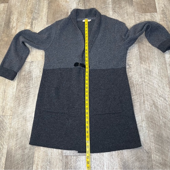 A IDA L long sweater cardigan wool bland shawl collar single buckle grey pockets - Picture 4 of 9